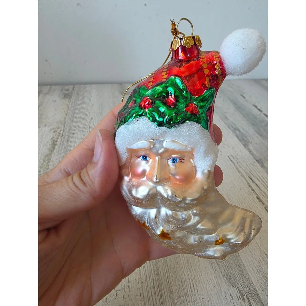 Santa Moon glass ornament beard glitter Stars Xmas tree